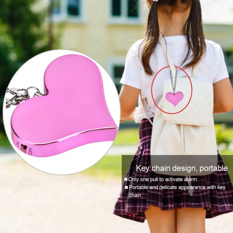 130DB Heart Shape Personal Security Alarm Keychain Emergency Self Defense Siren (Pink)