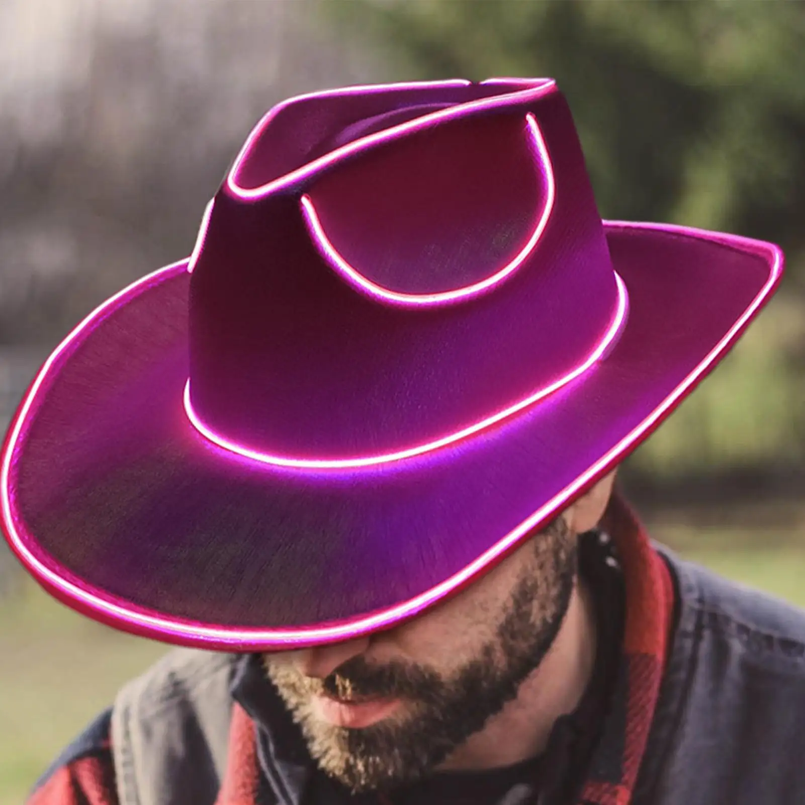 Led Cowboy Hat Colorful Colorful Denim Hat Glowing Cowgirl Hat Glowing For Dance Costume Christmas Party Halloween Party view 3
