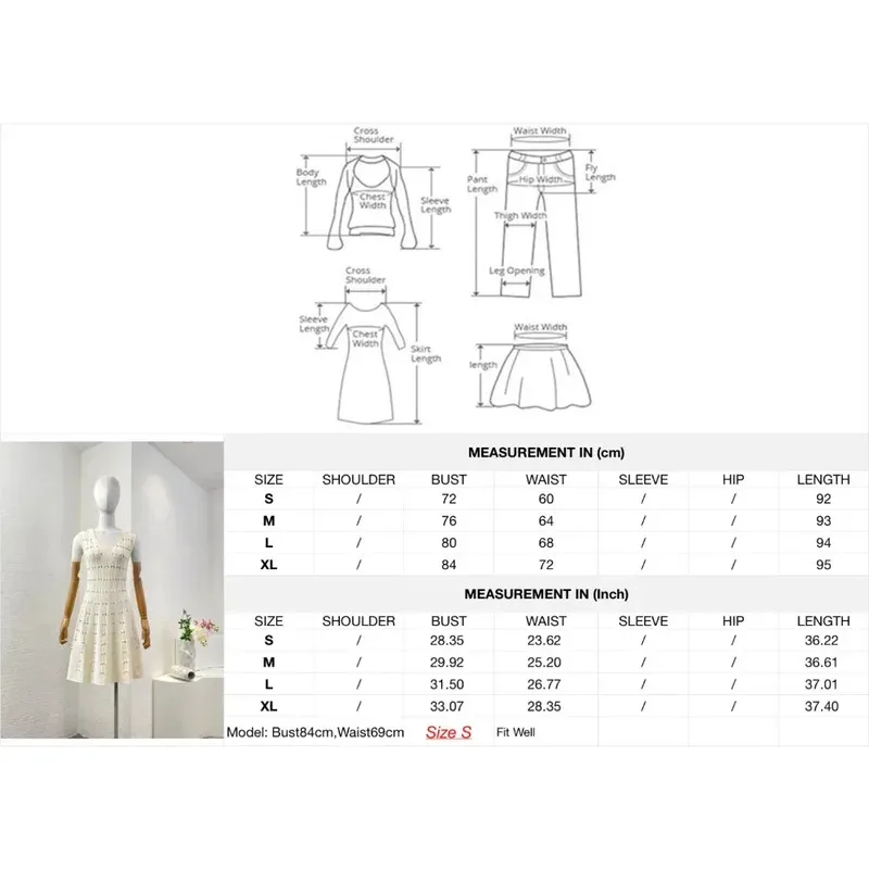 2025 High Quality New Women Summer Beige Hollow Knit Short Sleeve Hole Mini Dress for Holiday