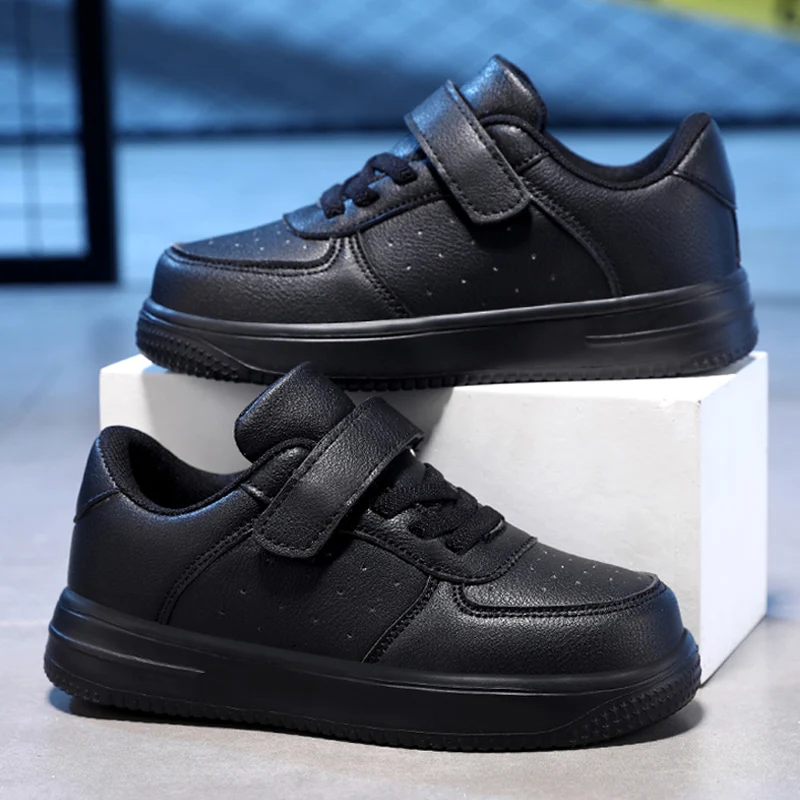 2023 Children Shoes Boy Sneakers PU Leather Flat Comfortable Black White Casual Sneakers Kids Tennis Skateboard Shoes for Boy