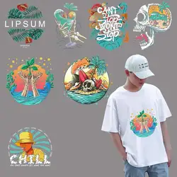 Summer Beach T-Shirt Print Coconut Hawaii Ocean Heat Transfer Punk Sticker Diy Iron On Travel Top Men and Women Decorative Patch
