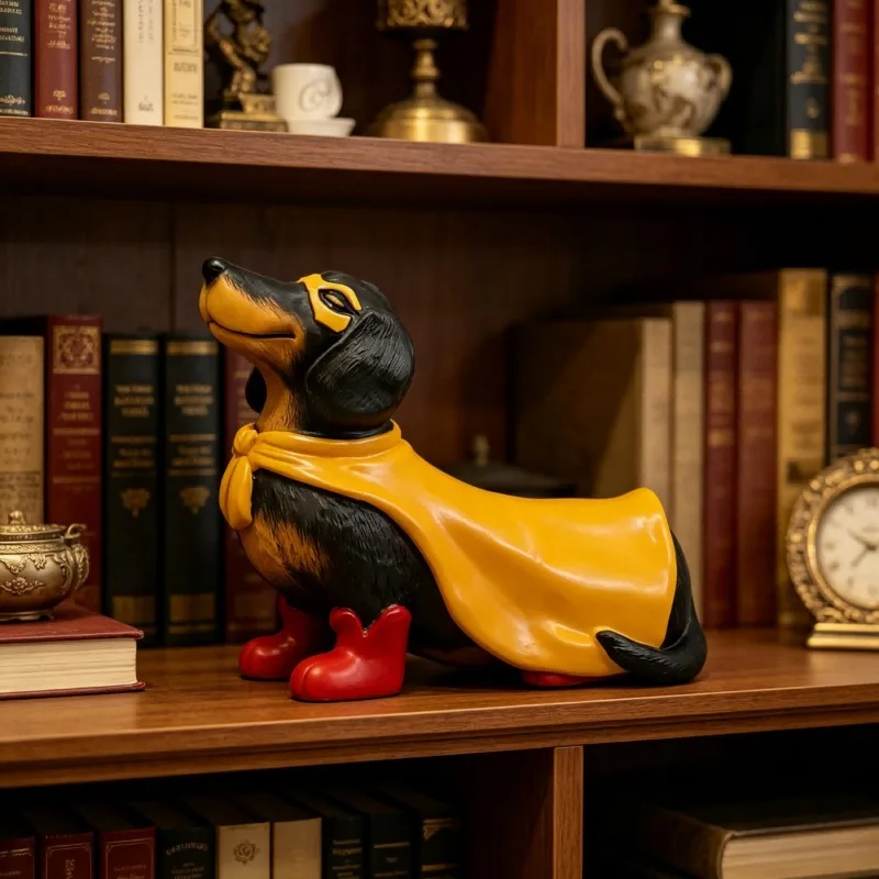 Creative Superman Cloak Sausage Dog Resin Ornament Cartoon Superhero Dog Home Living Room Desktop Decor Crafts Birthday Gift