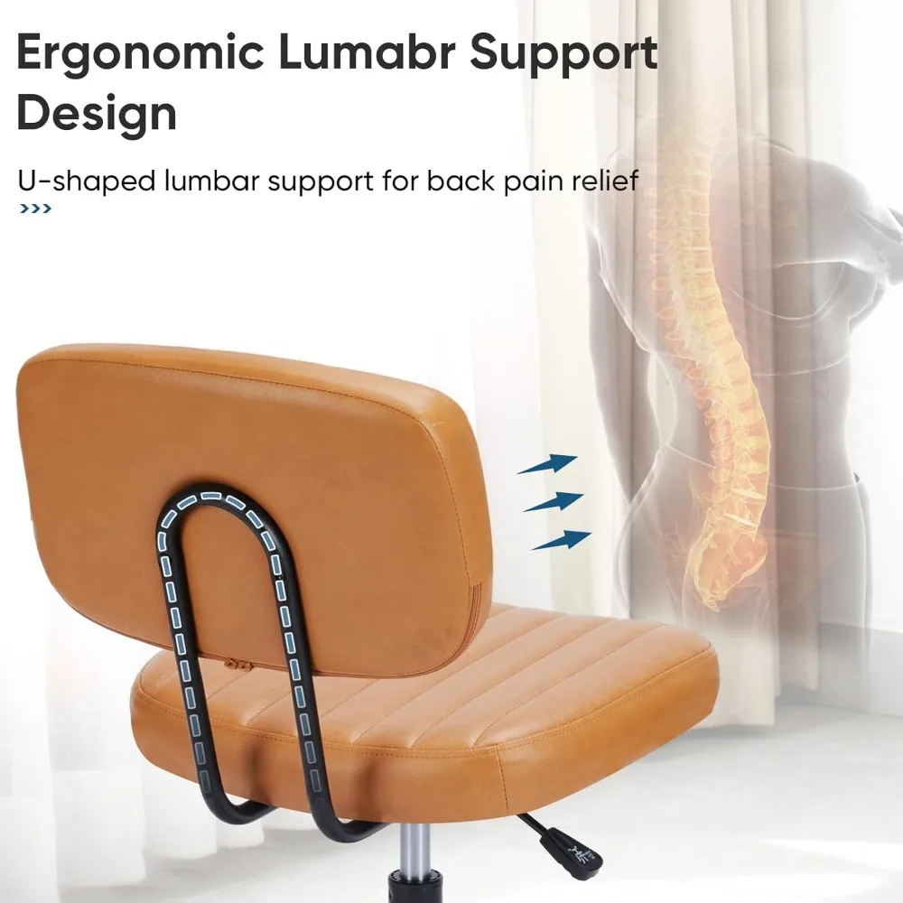 Ergonomic W Low Back Lumbar Support, Height Adjustable PU Leather Computer Task with 360° Swivel Rolling Wheels, for Small Space