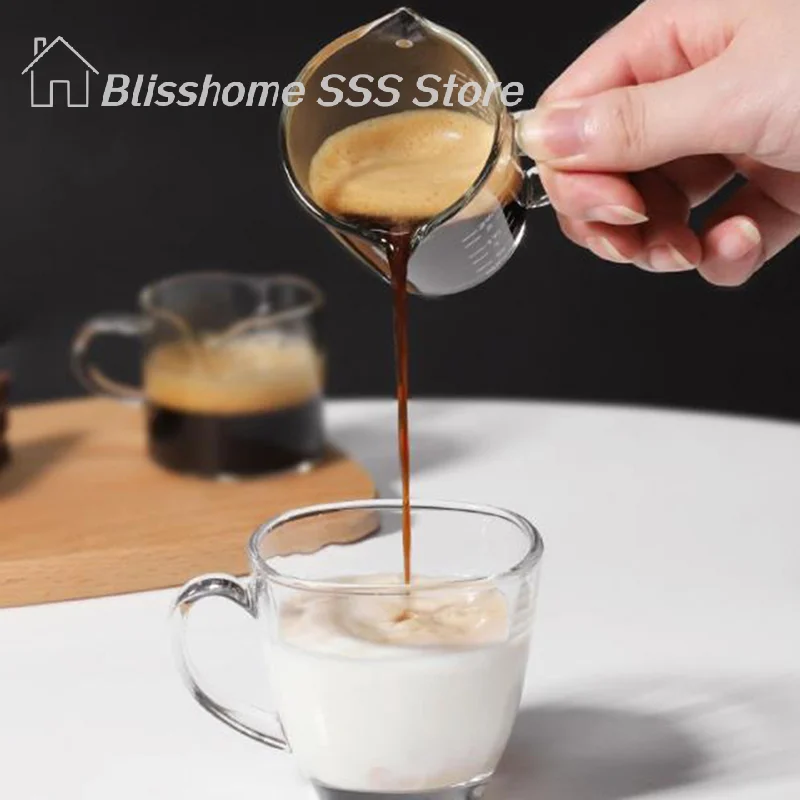 【S】70/75ml Espresso Shot Glass Double Spout Glass Measuring Cup Heat-Resistant Handle Clear Scale Wine Milk Coffee Measure