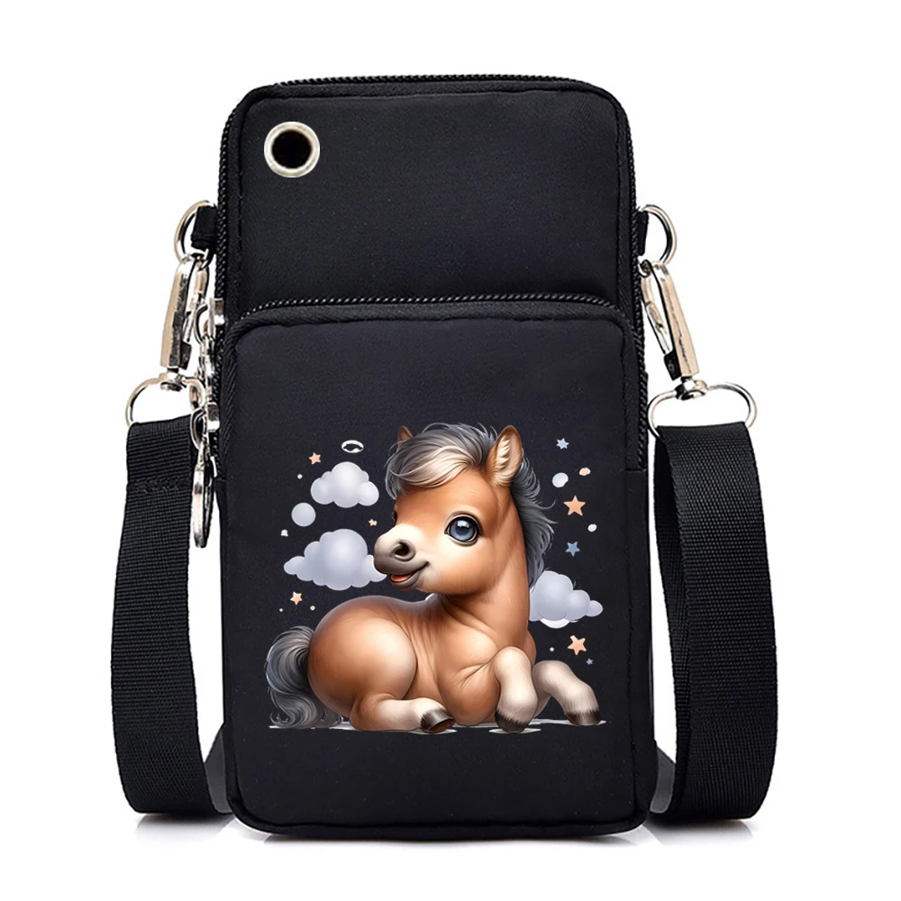 Cute Horse Print Purses and Handbags Female Mini Mobile Phone Bag Cartoon Sunflower Zipper Crossbody Bag Women Shoulder Bags