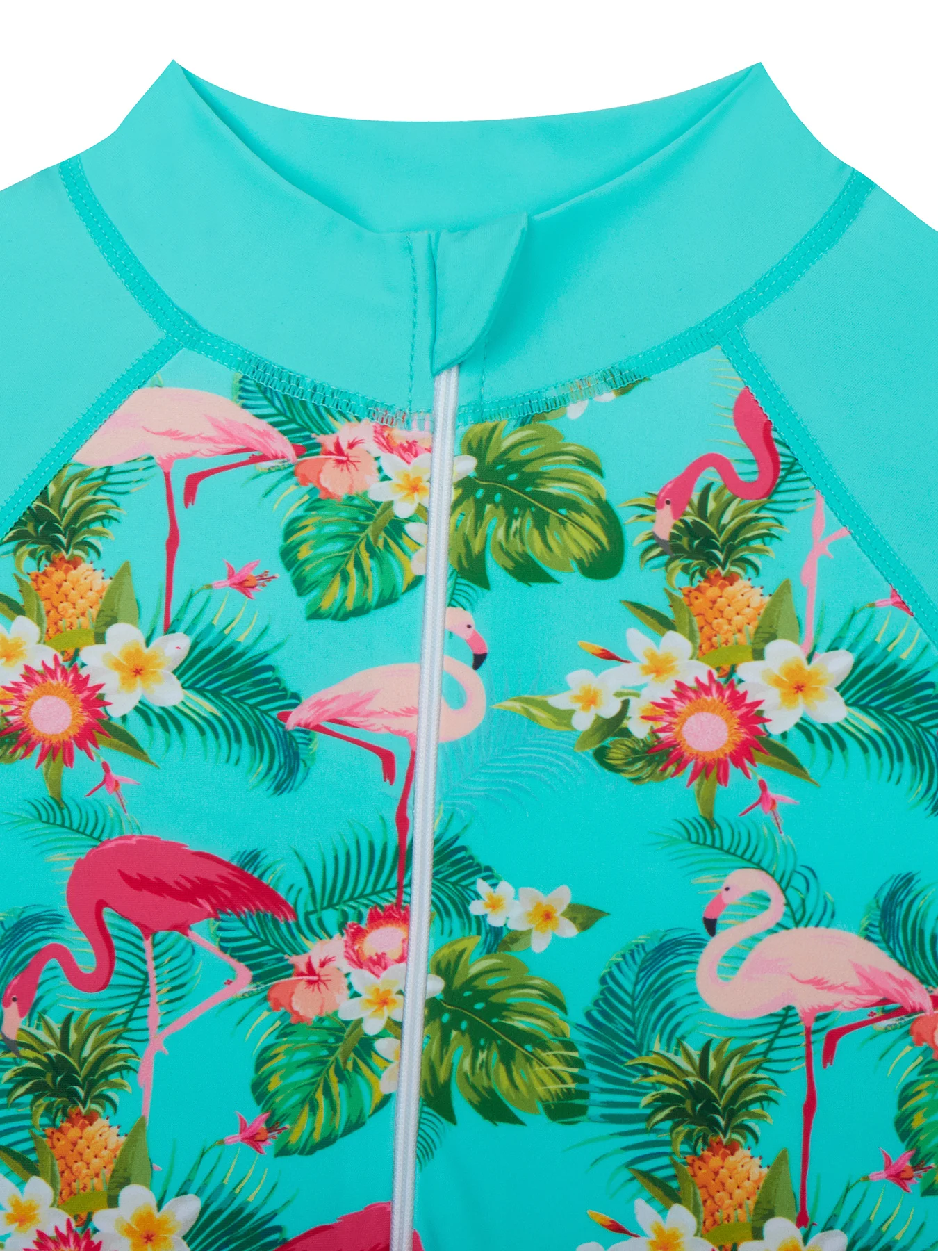 سماوي اللون قطعة واحدة ملابس الاطفال فتاة طويلة الأكمام فلامنغو طباعة ملابس السباحة الشاطئ المياه اللعب الصيف لباس سباحة Boyleg السراويل