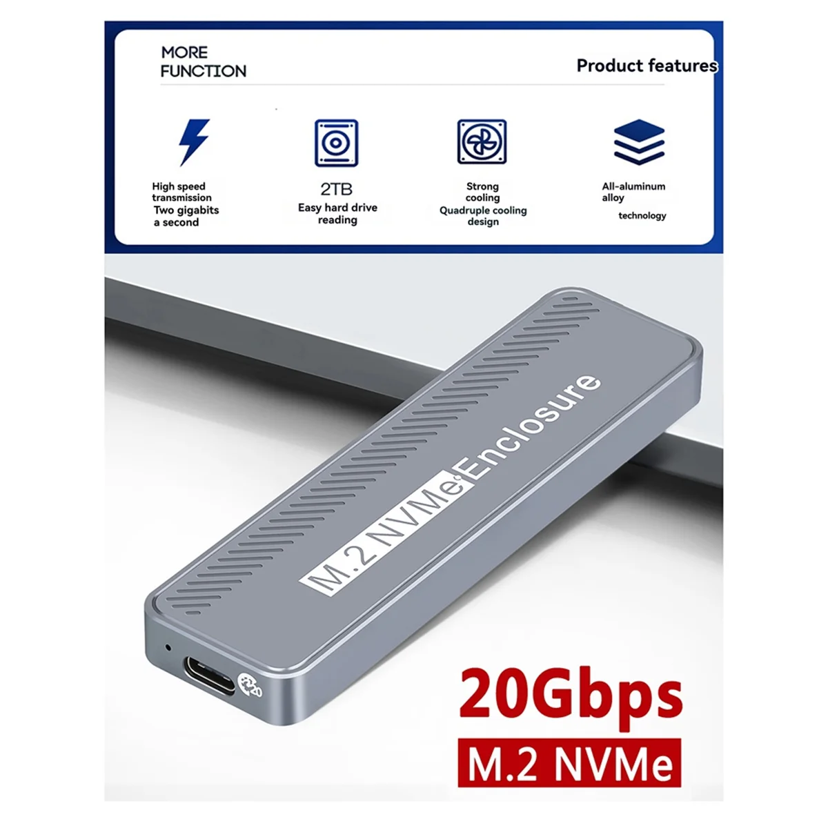 ABJZ 20Gbps M.2 NVME SSD Enclosure USB 3.2 GEN 2X2 Type C, External Case for 2230/2242/2260/2280 M/B +M Key