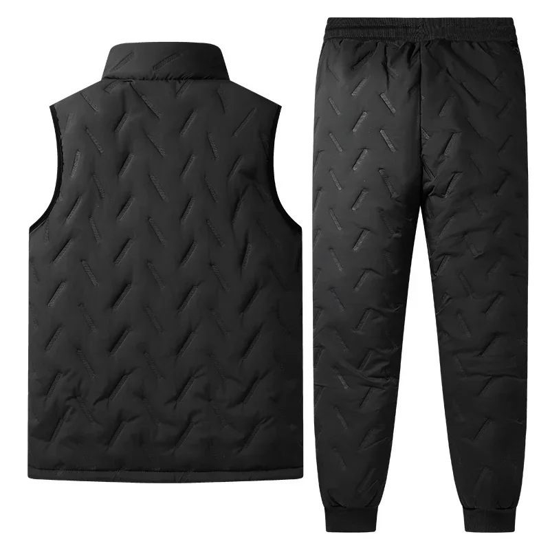 Winter 7XL Fleece Vest Tracksuit Men Sets Wool Lined Thick Vest + Pants Sportswear 2PCS Tracksuit Set Male Winter Warm Outerwear