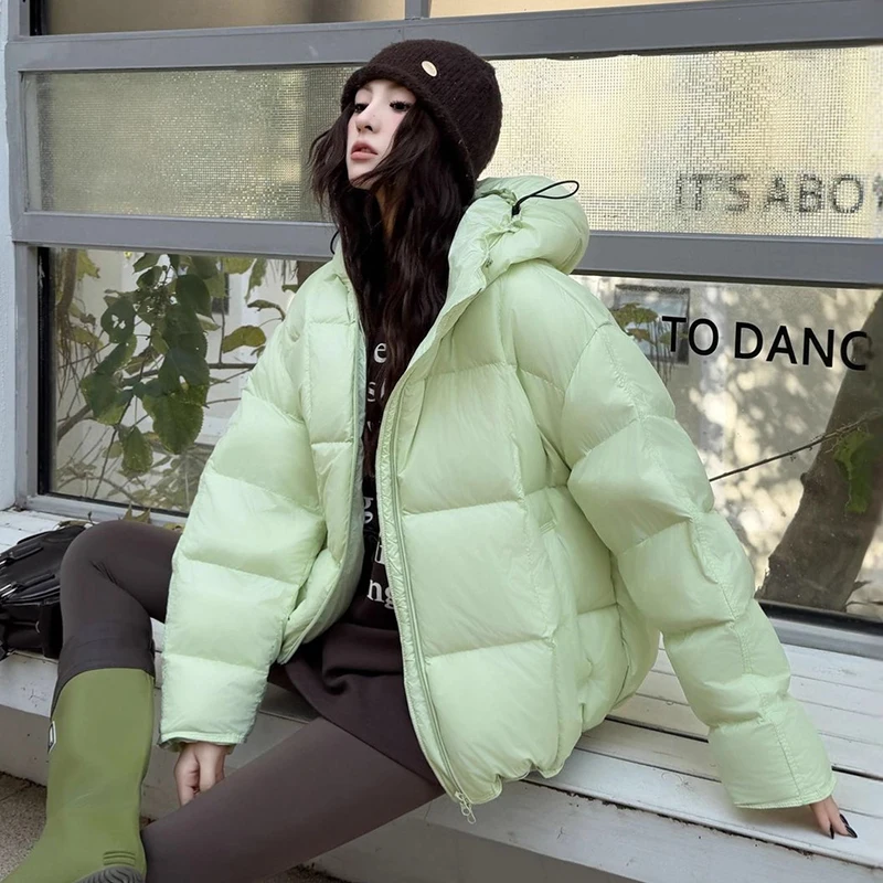 الشتاء قصيرة مقنعين الدافئة نفخة أسفل سترة الإناث الصلبة رشاقته فضفاض سستة الستر النساء الأبيض بطة أسفل رقيق باركر أبلى