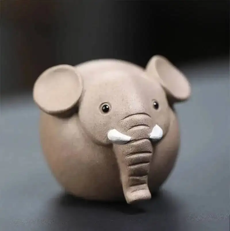 Yixing Zisha Tea Pet Round Elephant Small Ornament Creative Figurine Auspicious Little Elephant Tea Set Tea Table Decoration Tea