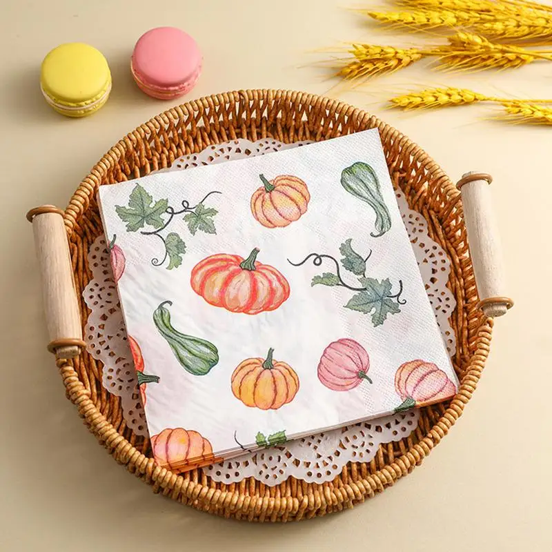 Autumn Harvest Pumpkin Napkins Guest Paper Napkins Thicken 20-Sheet Pumpkin Fall Thanksgiving Napkins Hand Towels Dinner