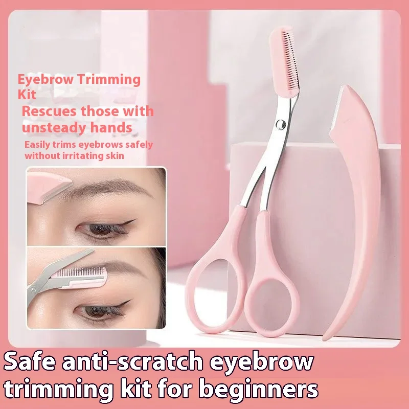 -Rosa Augenbrauen-Trimmschere mit integriertem Kamm – Edelstahl, präzises Pflegewerkzeug, die perfekte Augenbrauen erstellt