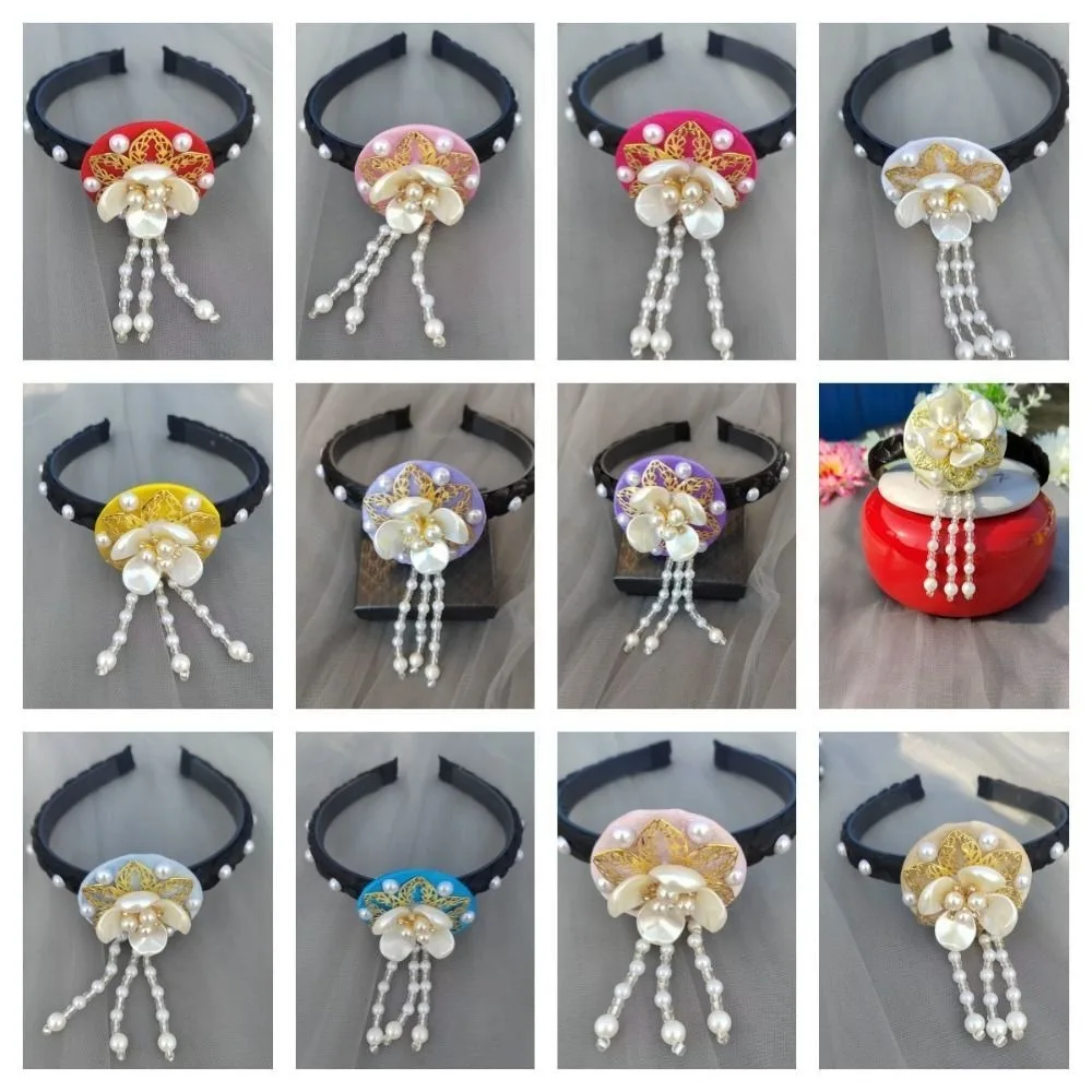 

Flower Design Tassels Korean Headband Pearl Beaded Stage Dance Hair Hoop Ethnic Style Retro Style Hanbok Hairband Girls