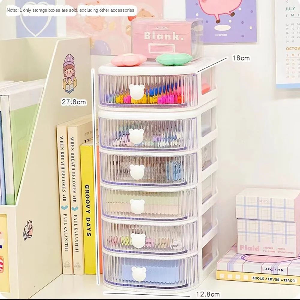 Ins Kawaii Transparent Drawer Storage Box Pink Cosmetic Finishing Makeup Box Dormitory Shelf Cute Girl Heart Desktop Organizer