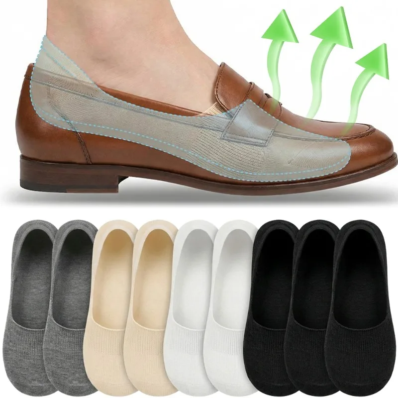 5pairs Women Men Invisible Boat Socks Cotton Low Cut Non Slip Breathable Sweat Absorb Deodorant No Show Flat Socks Wholesale