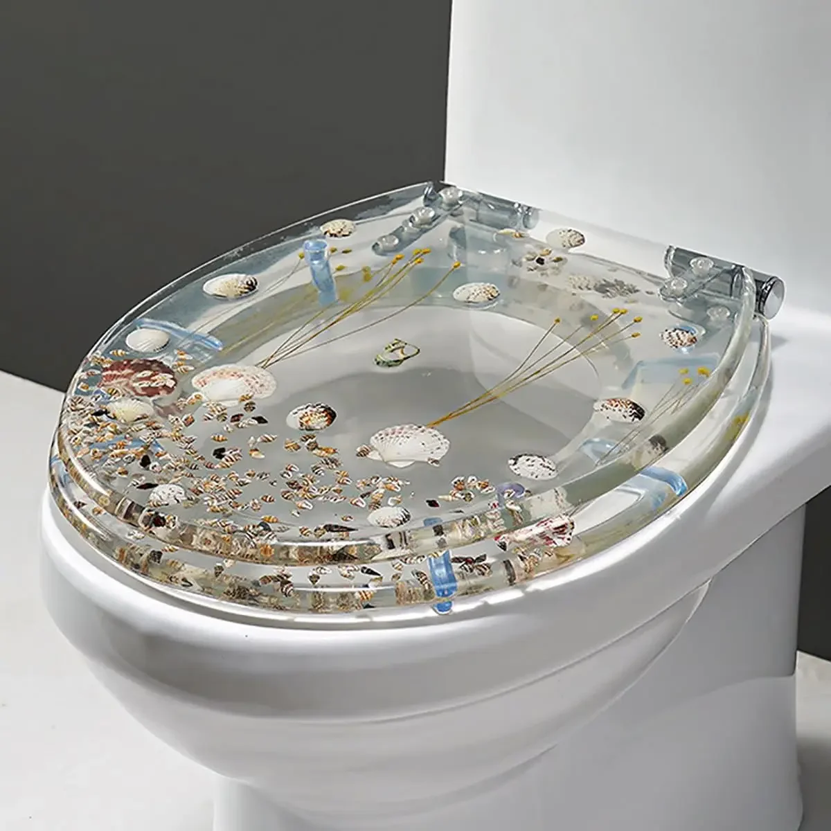 Toilet lid, Transparent Resin Toilet Seat U V O Universal Soft Close Lid Stainless Steel Hinges Quiet No Slam Wc(C)