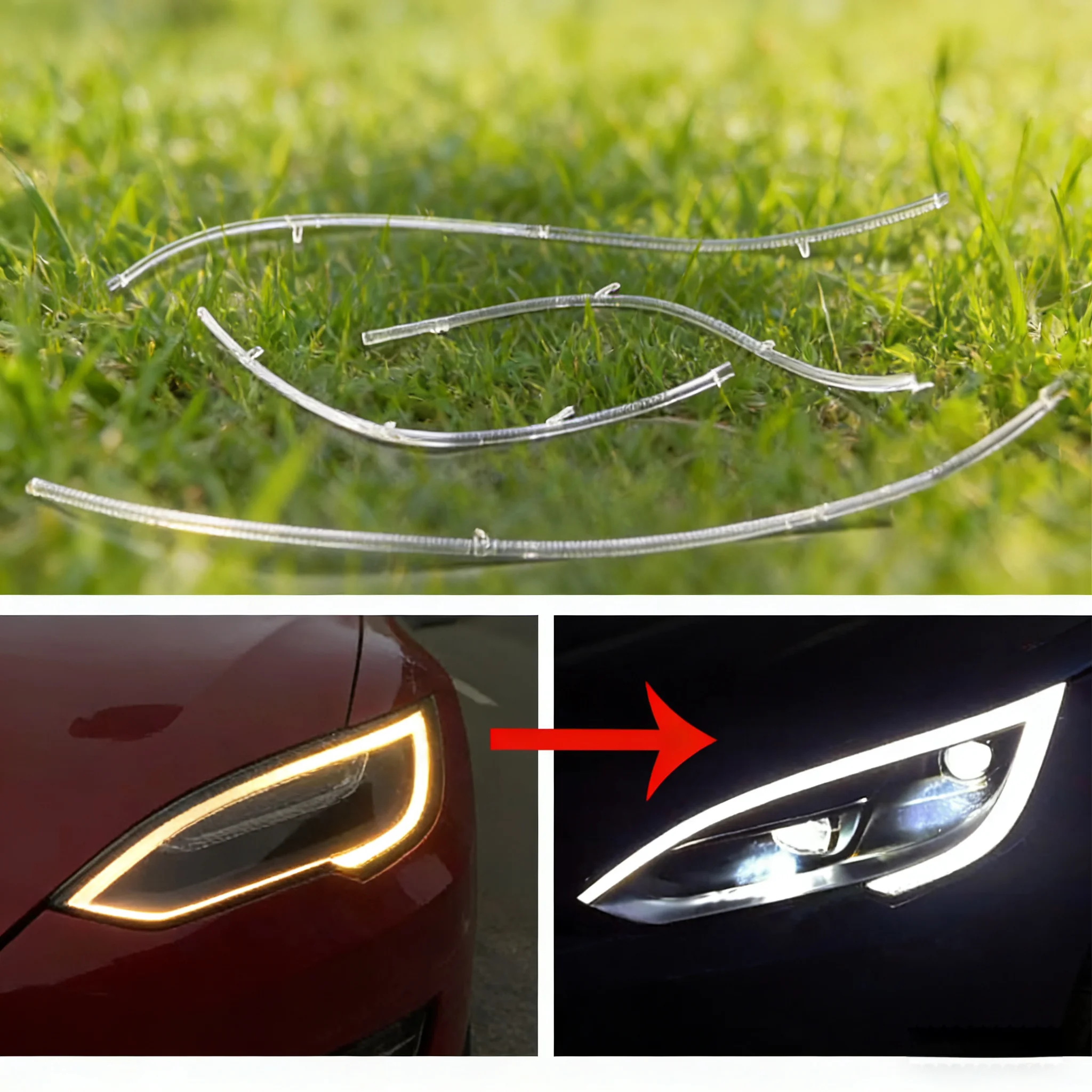 Car DRL Headlight Light Guide Plate Daytime Running Lamp Tube Bar For TESLA Model S 2019 2020 2021 2022