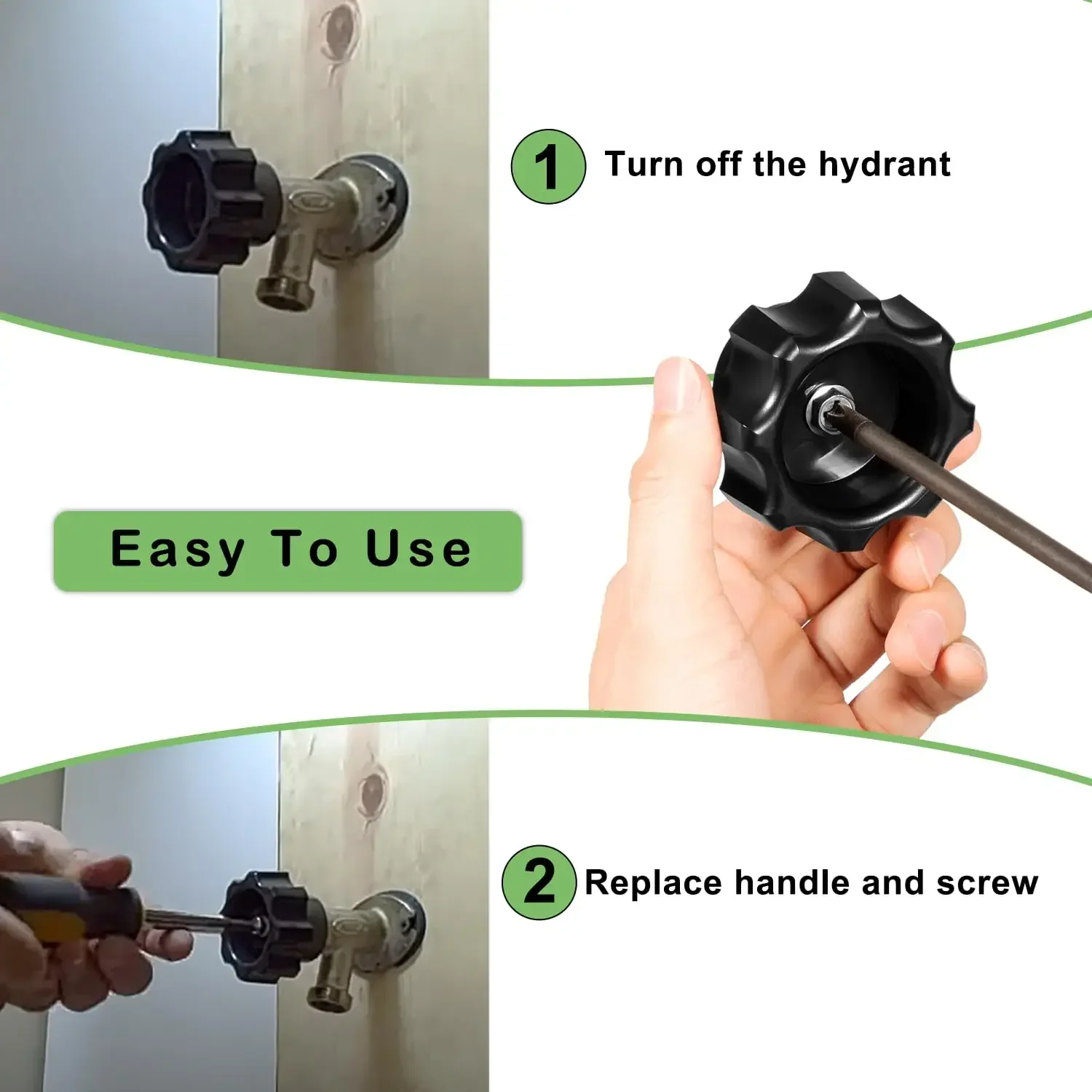Picture 3: Replacement for 630-7965 Wall Hydrant Handle Kit, for 300/400/500 Series Mansfield Wall Hydrant, Wheel Shaped Handle Knob Type