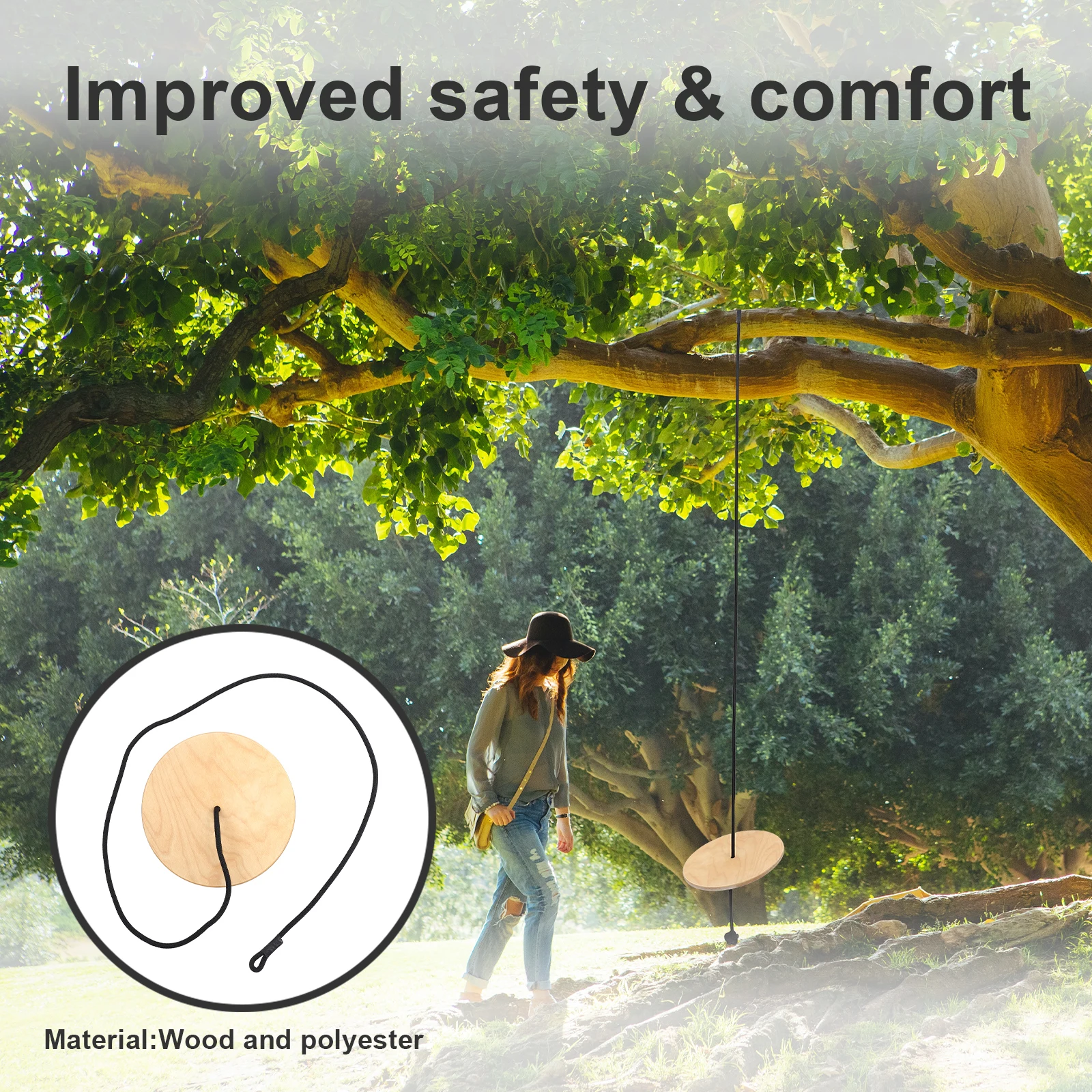 

Wooden Disc Swing Seat for Kids Adjustable Rope Metal Ring Outdoor Backyard Play Equipment Thickened High Strength Load Bearing