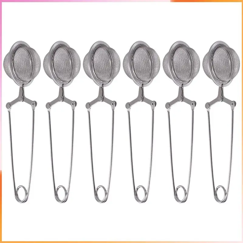

A93Z 6Pcs Tea Infuser Loose Leaf Tea Snap Ball Tea Strainer Spoon Stainless Steel Tea Filter Steeper With Handle