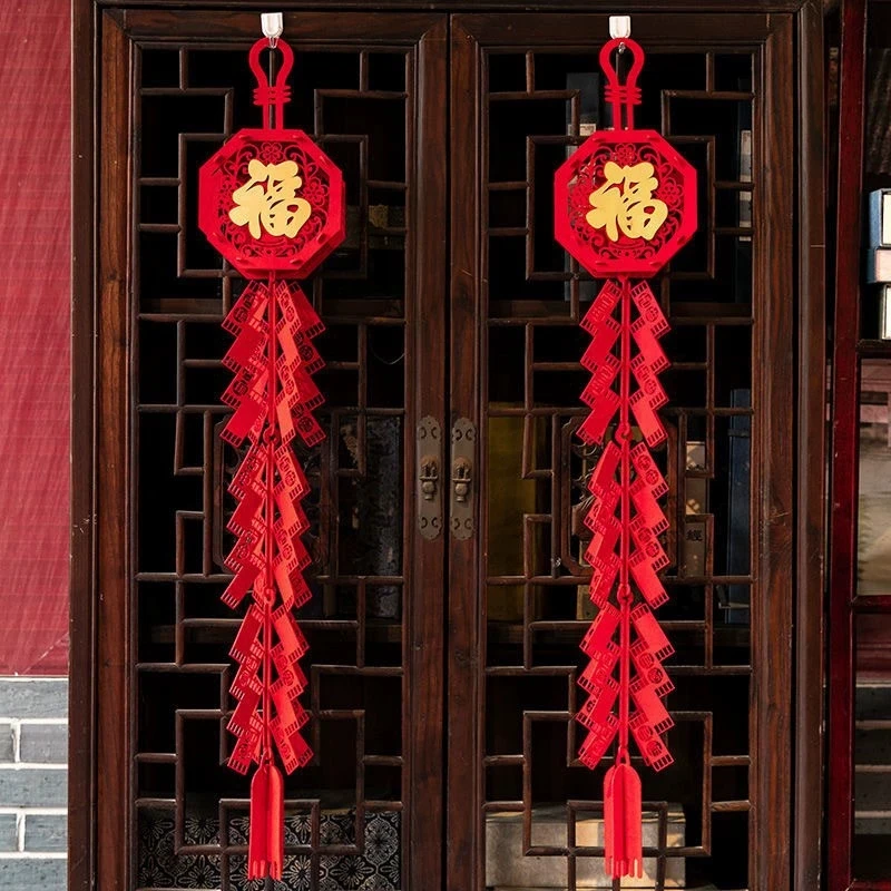 Happy New Year of the Horse Spring Festival Firecracker Pendant Chinese New Year Lucky Character Pendant Home Store Decor Gift ﻿