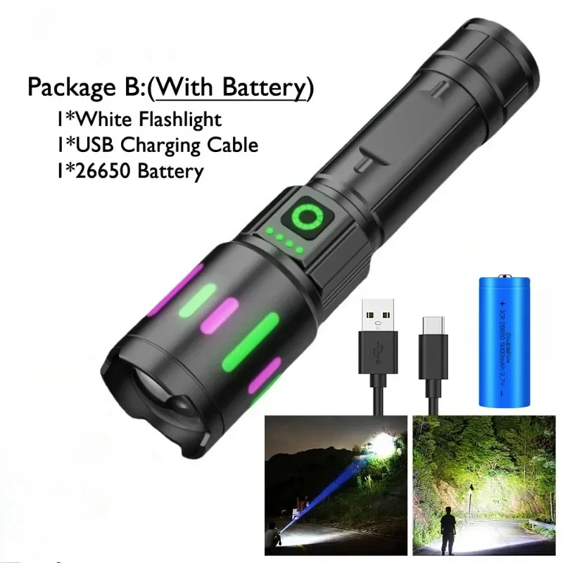 Krachtige heldere LED-zaklamp USB-opladen Telescopische zoom Draagbare verlichting over lange afstanden Tactische lantaarn Campinglicht