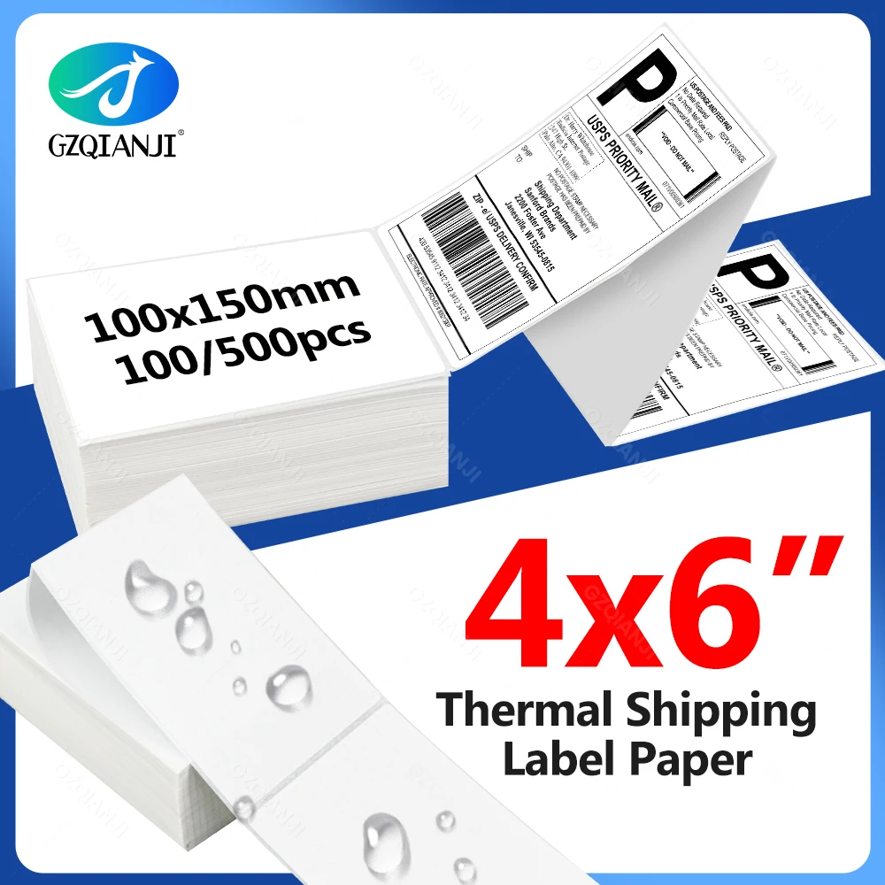 4x6 Inch Direct Thermal Labels 100 or 500 Labels Per stacked Strong Adhesive Labels Resistant to Water Grease For shipping label