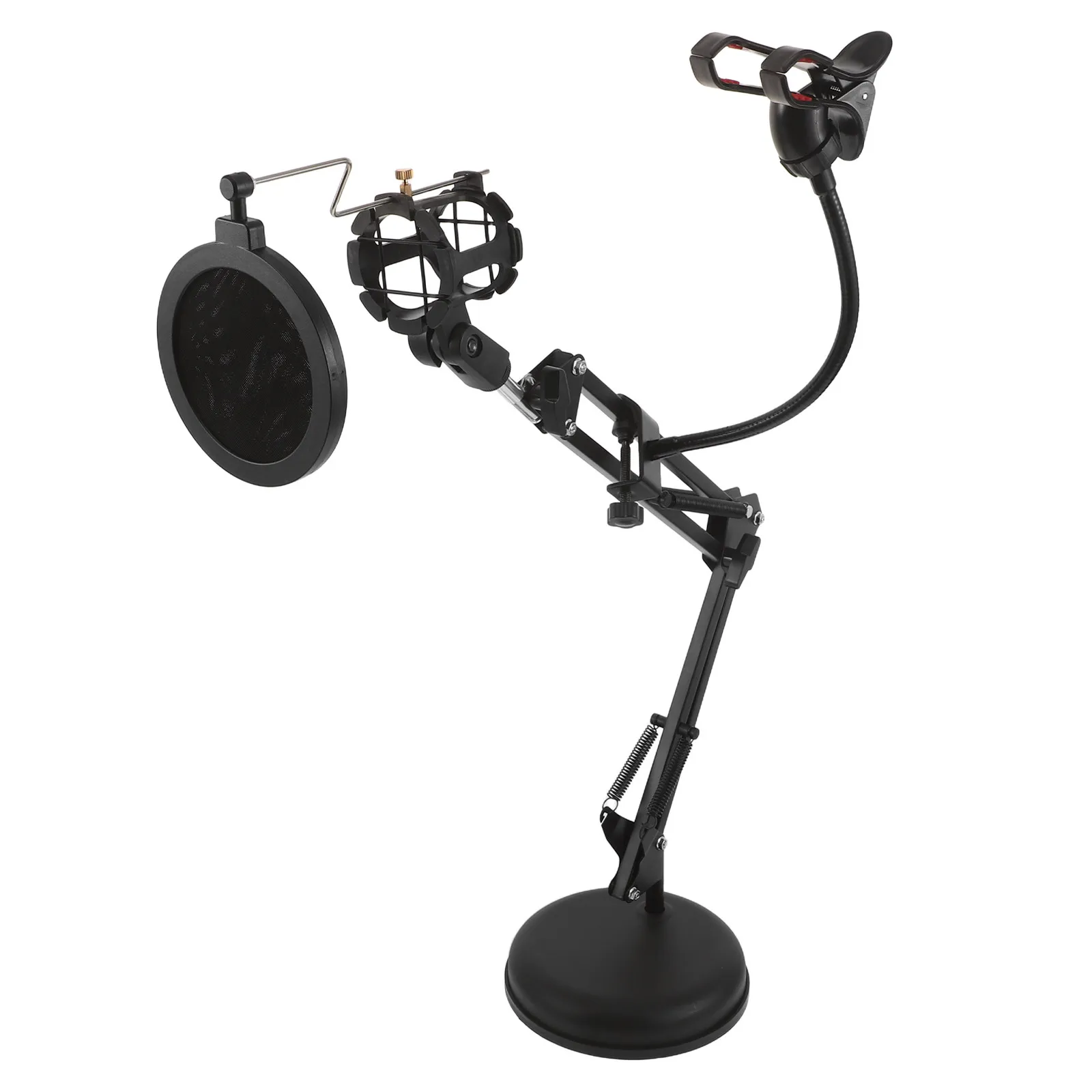 Adjustable Microphone Arm Stand Desktop Bracket Dual Device Support Phone Holder Clip Pop Filter Live Broadcast Studio