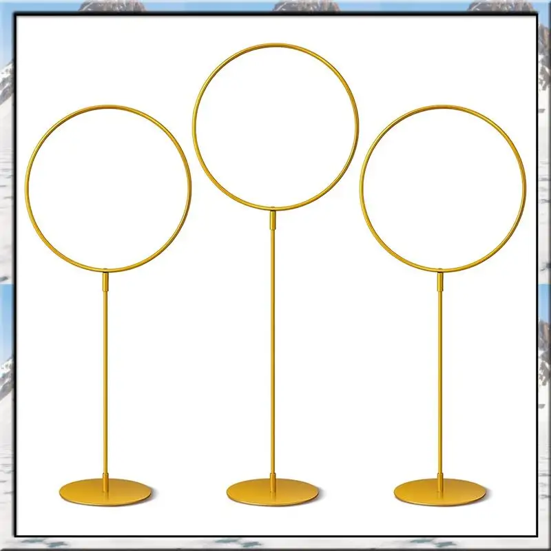 

AS59 -3 PCS Gold Metal Round Hoop With Stand Standing Golden Ring Centerpieces Large Goal Posts For Party