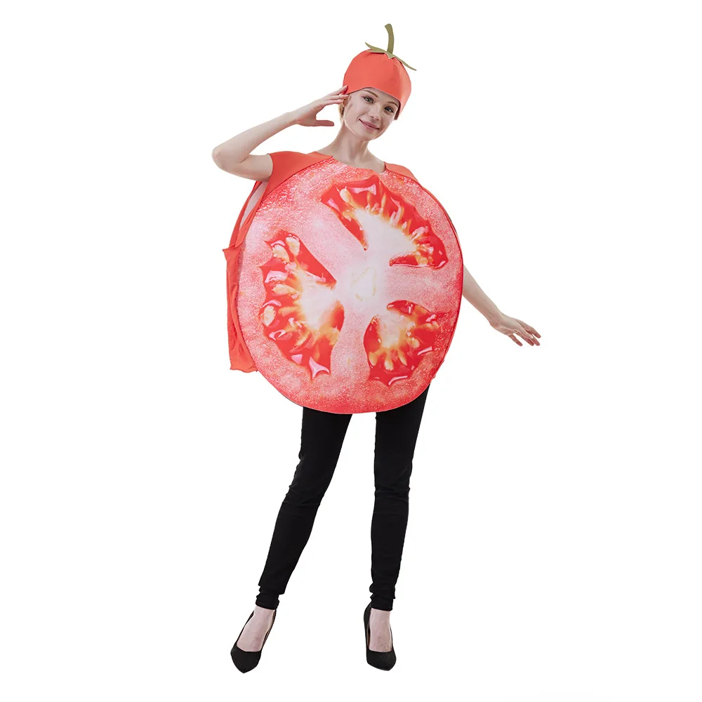 

Halloween Fruit Slicing Costume, Adult Vegetable Tomato Stage Performance Costume, Tomato Cosplay Jumpsuit