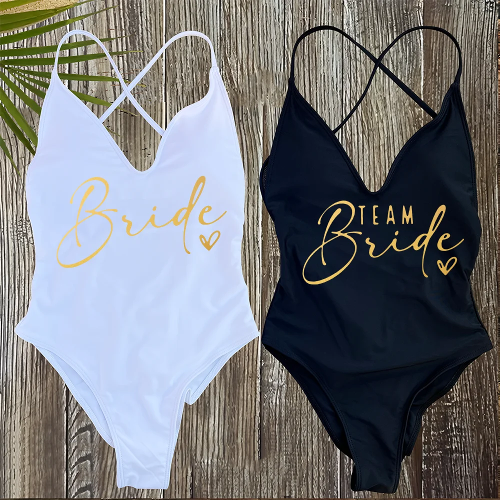 Bridal Thong Padded One Piece Swimsuit Golden Printing Swimwear Women Adjustable Straps Bathing Suit Bodysuit Beach Monokini