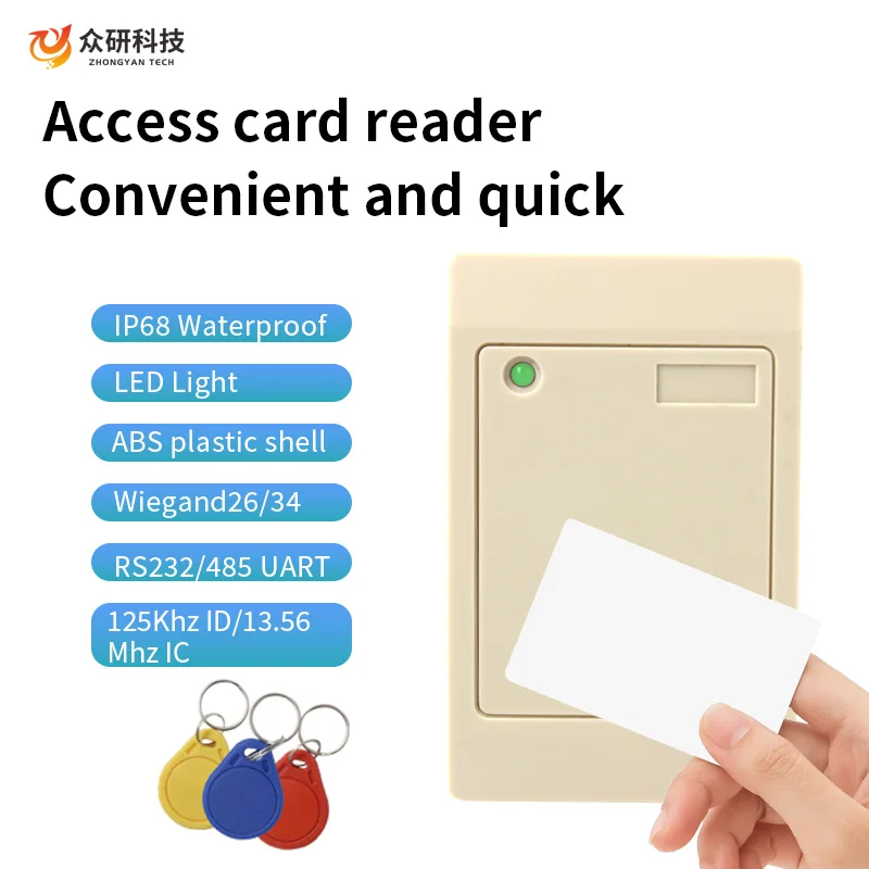 Outdoor Waterproof RFID Wall Mount  13.56MHZ  Card Reader RS232 RS485 UART TTL Contactless Access Control System Card Reader