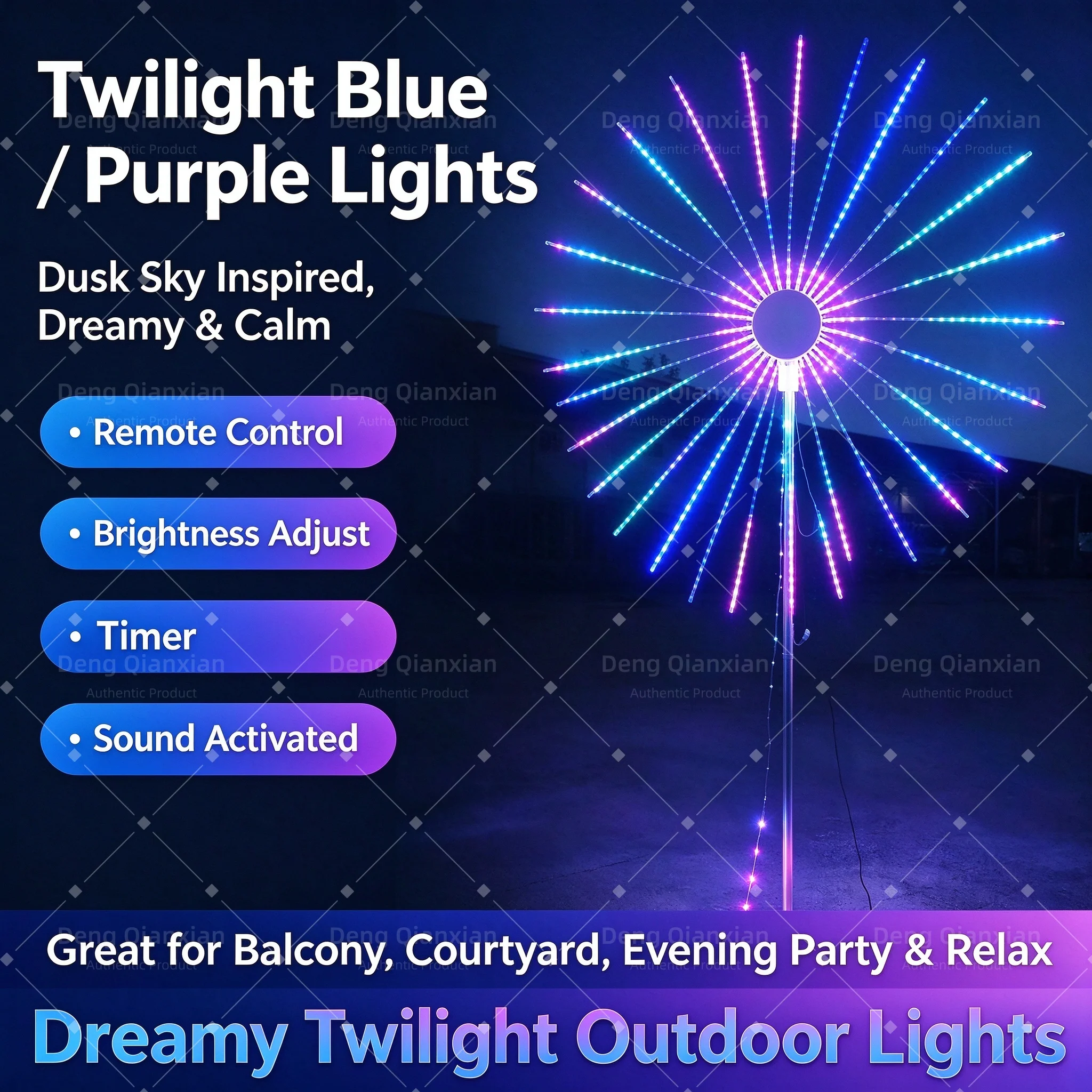 24 Tubes RGB Firework Lights, Double-Sided Glow Programmable, APP Control Sound Activated, Waterproof Outdoor Garden Lights