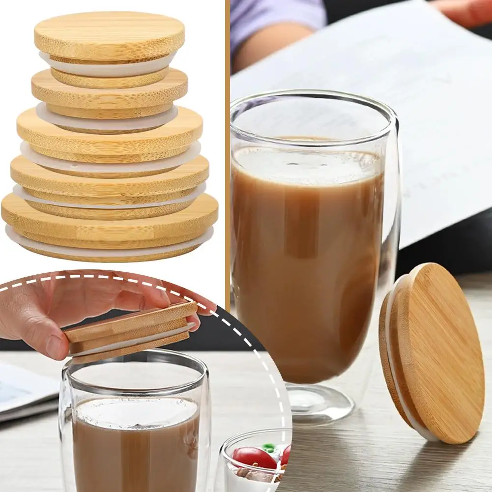 52/62/80/90/100mm Round Wood Mason Jar Lid Bottle Canning Storage Silicone Sealing Cap Wood Wide Mouth Cover Reusable Jar Lid