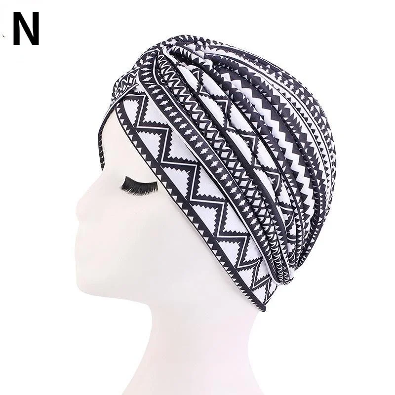 Women Print Flower Knot Cancer Ruffle Chemo Hat Beanie Scarf Turban Head Wrap Knitted Cap Hair Loss Accessories