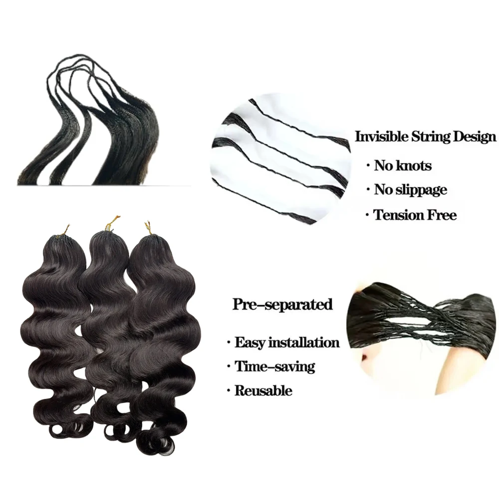 Extensões de Cabelo Humano 100% Pré-Separadas Sem Nós, Cabelo Virgem Indiano Ondulado, Pacotes de Cabelo com Efeito Pluma, Trança Boho Twist