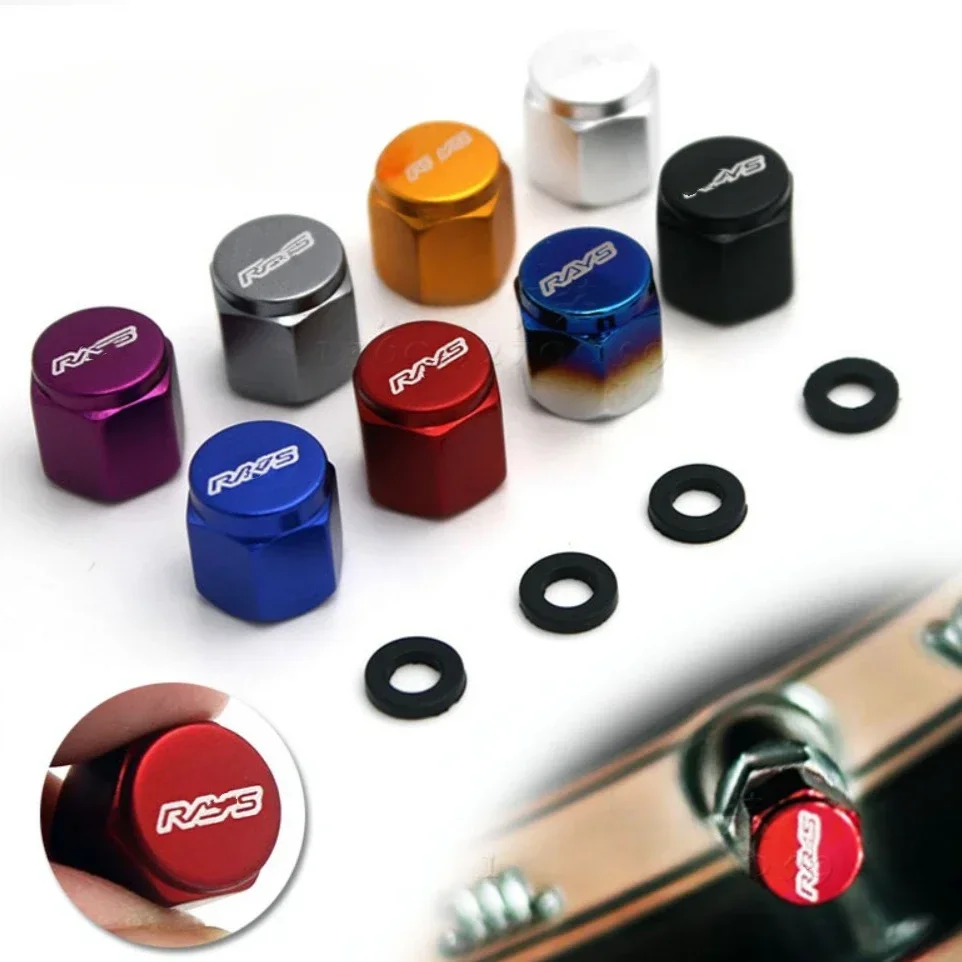 RAYS Car Bicycle Motorcycle Wheel Tyre Tire Air Aluminum Alloy Valve Caps Stem Cover Hexagonal Tyre Wheel Ventil Valve Caps 4Pcs