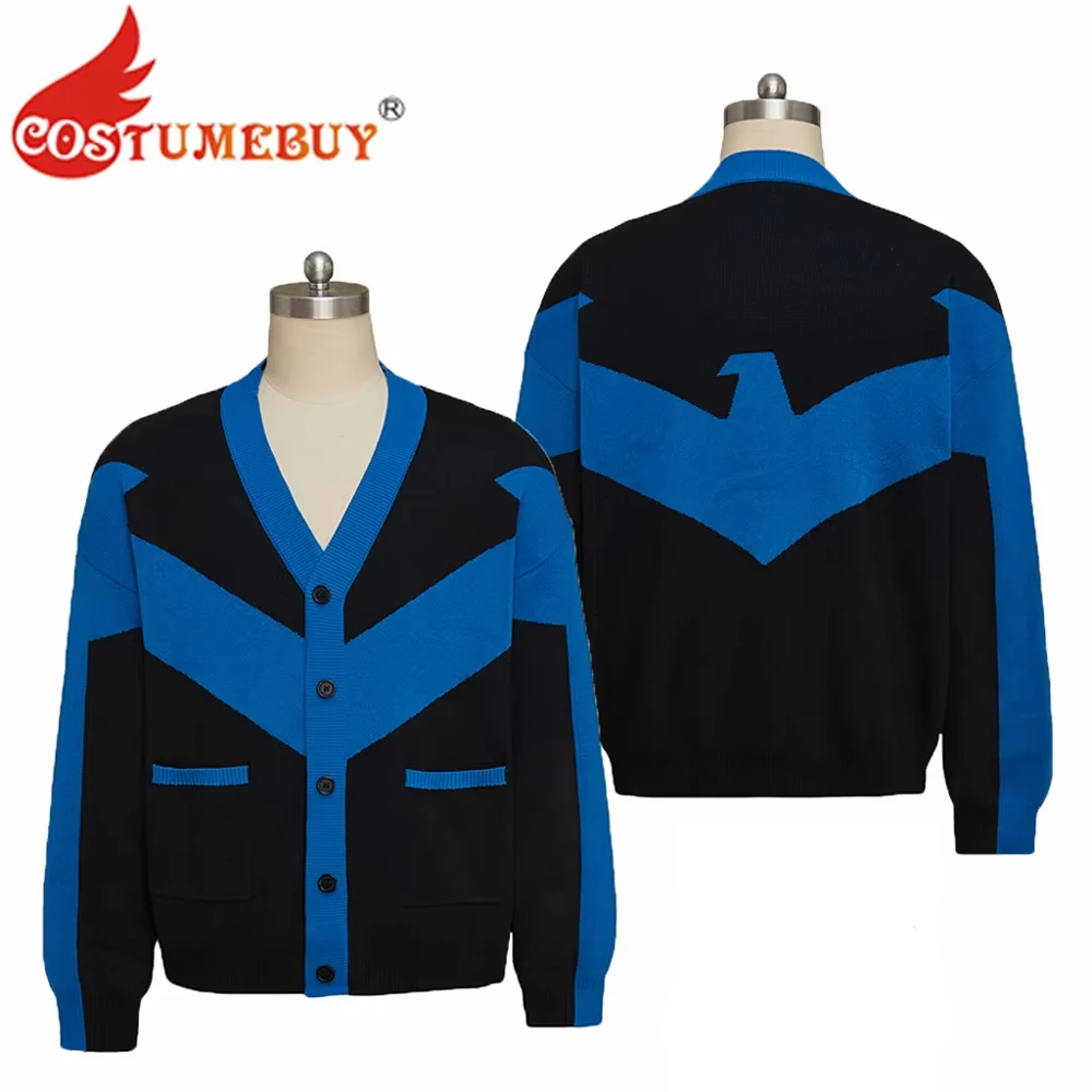 Superhero Black and Blue Cosplay Sweater Cardigan Hoodies Sweatshirts Jacket Unisex Adult Women Men Warm Knitted Coat