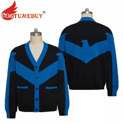 Superhero Black and Blue Cosplay Sweater Cardigan Hoodies Sweatshirts Jacket Unisex Adult Women Men Warm Knitted Coat