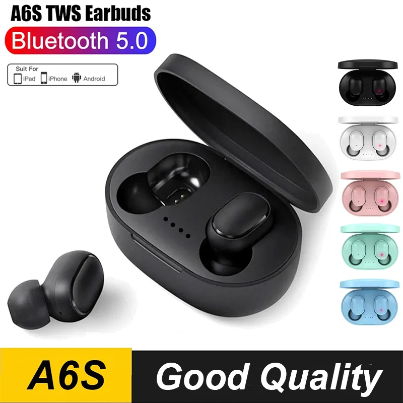 Original A6S TWS Bluetooth Headphone Wireless Earphone Stereo Headset Sport Earbuds With Microphone  Charging box For Smartphone