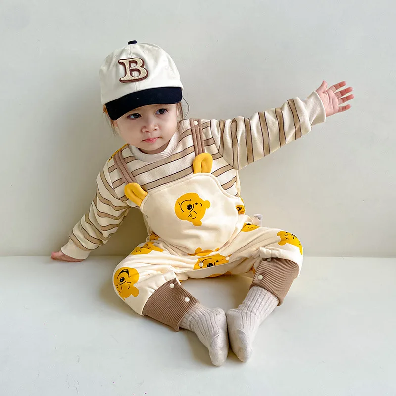 Cartoon Winnie The Pooh Baby Boys Girls Winter Thickened Warm Onesie Newborn Infant Romper Cozy Soft Clothes 0-1 Years Bodysuits