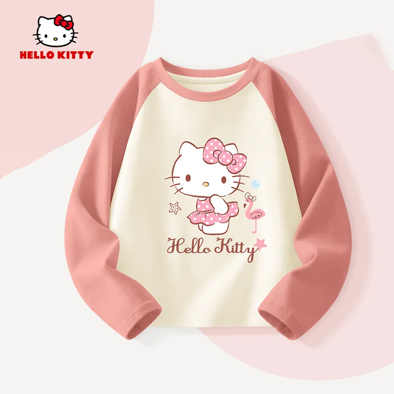 سانريو مرحبا كيتي فتاة بلايز الأطفال القطن الخالص ربيع الخريف طويلة الأكمام Kawaii الكرتون أنيمي موضة الملابس المنزلية الجديدة #5