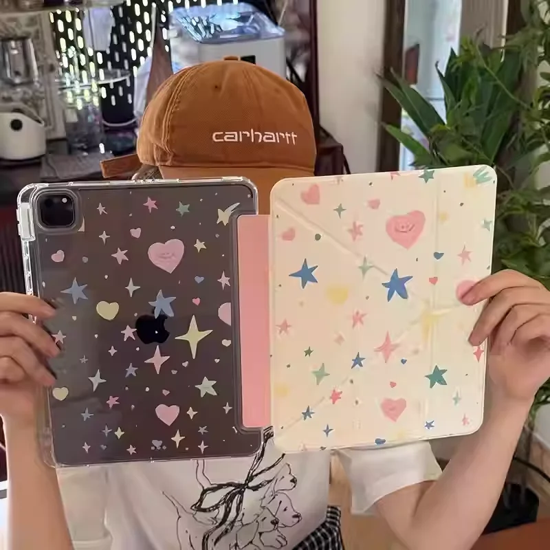 

Модный чехол Ins Cute Star & Heart для планшетов iPad Pro 11, 12.9, 13 (M2, M4, M3, M5), а также для iPad 8.3, 9.7, 10.2 (5/6/7/8/9/10/11-го поколений), Air 3, 4, 5, 6, 7, 8, 9, 10, 11.