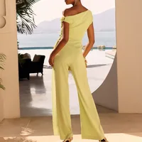 Women Elegant Personality Solid Chiffon Playsuit Sexy Skew Collar Asymmetrical Party Jumpsuits Casual Short Sleeve Draped Romper - Image 4