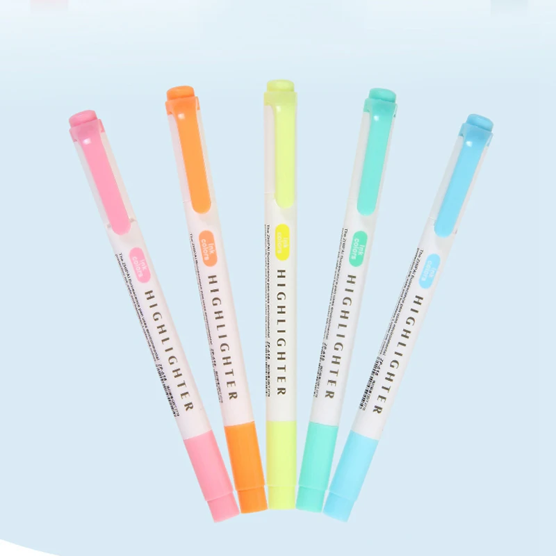 5 Colors Double Headed Highlighter Pen Art Markers Kawaii Japanese Color Fluorescent Pens School & Office Stationery