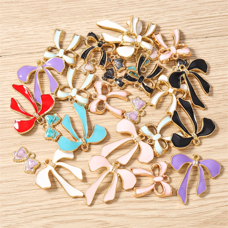10 Stück niedliche, bunte Emaille-Schleifen-Anhänger zum Basteln von Ohrringen, Halsketten, Armbändern, DIY-Bastelarbeiten und Schmuckzubehör – Detail 3