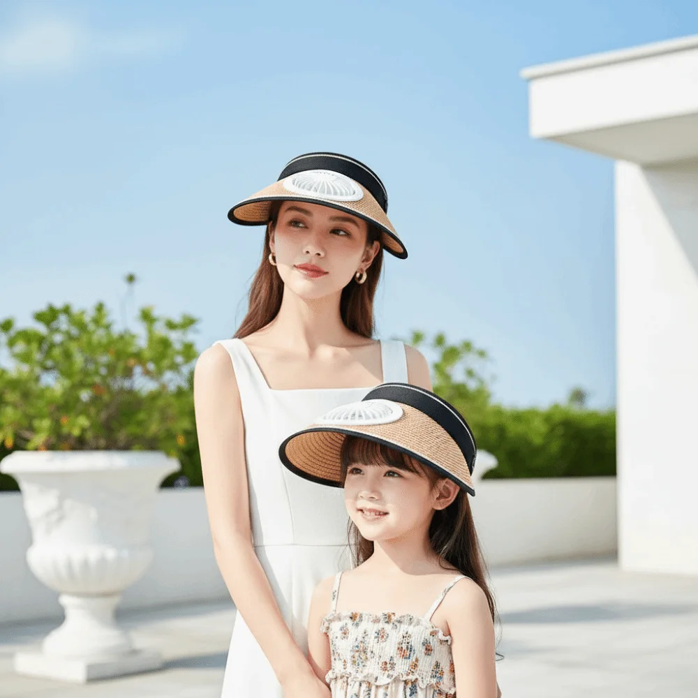 Portable Rechargeable Fan Hat Adjustable Long-lasting Parent-Child Visor Cap Breathable Lightweight Wide Brim Sunscreen Cap