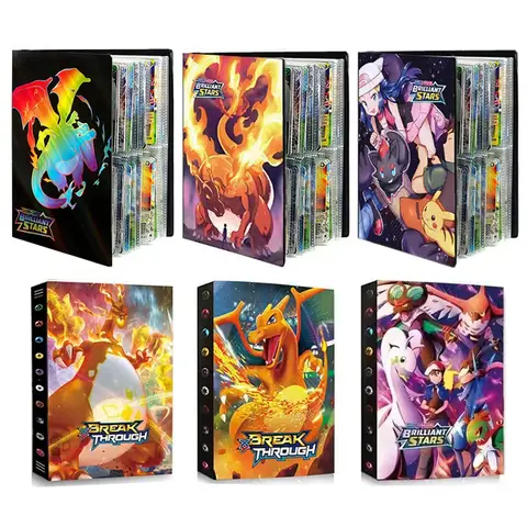 Cards Album 4/9 Protector 240/540Pcs Card Book Map Letter Holder Binder Cartoon Eevee Charizard Mewtwo VMAX GX Collection Folder