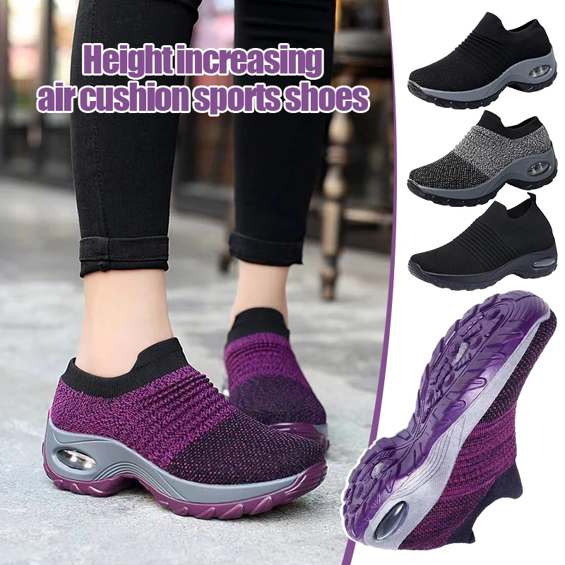 

Plus Size Women's Casual Sports Shoes With Thick Bottom And Air Cushion Sole PU Leather Mom Shoes Mesh Footwear Casual Foot