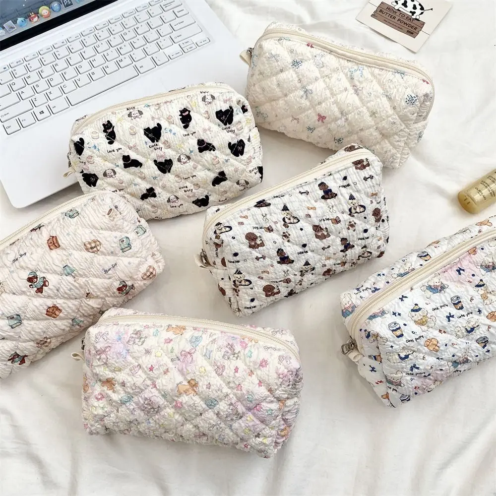 

Sweet Portable Bubble Cloth Coin Purse Korean Style Large Capacity Zipper Stationery Bag Lightweight Soft Cosmetic Bag Travel